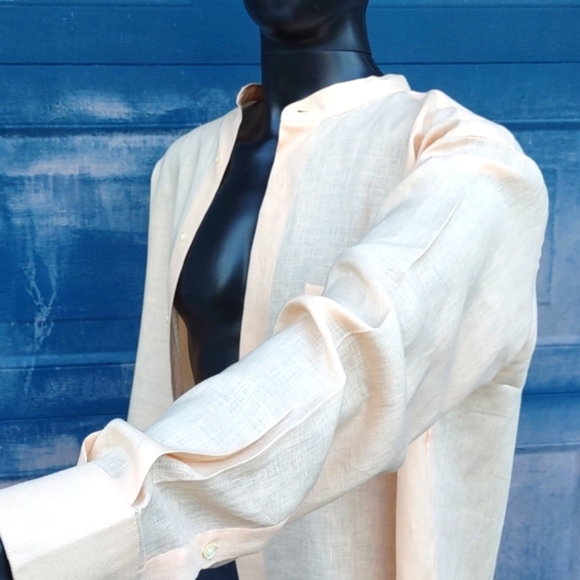 FABIO INGHIRAMI MEN'S LUXURY LINEN COLLARLESS  SHIRT - Picture 9 of 17